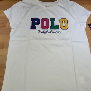 Polo by Ralph Lauren White Tee with Multicolor Logo Girls Size 12/14 New